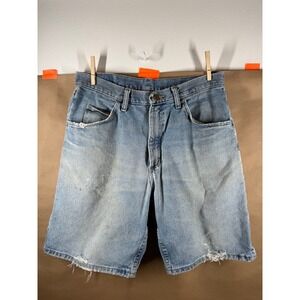Vintage Wrangler‎ Mens Denim Shorts Size 33 Light Wash Distressed Relaxed Fit